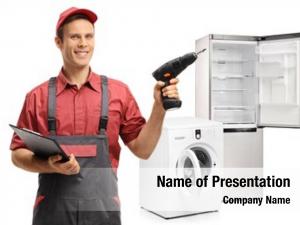 Repairman with a clipboard powerpoint template