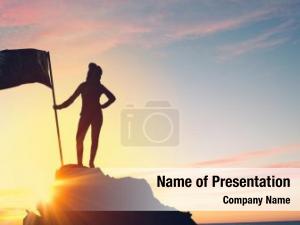 Woman silhouette young flag mountain PowerPoint Template