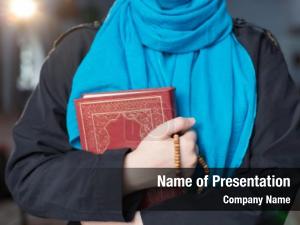 Woman young muslim praying mosque PowerPoint Template