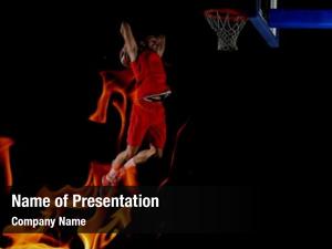 Fire double exposure basketball player,