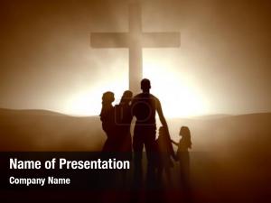 Cross silhouettes family jesus  PowerPoint Template