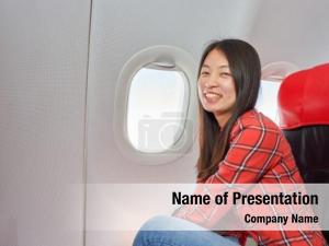 Chair woman sitting inside plane PowerPoint Template