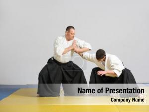 Demonstrate two men techniques aikido