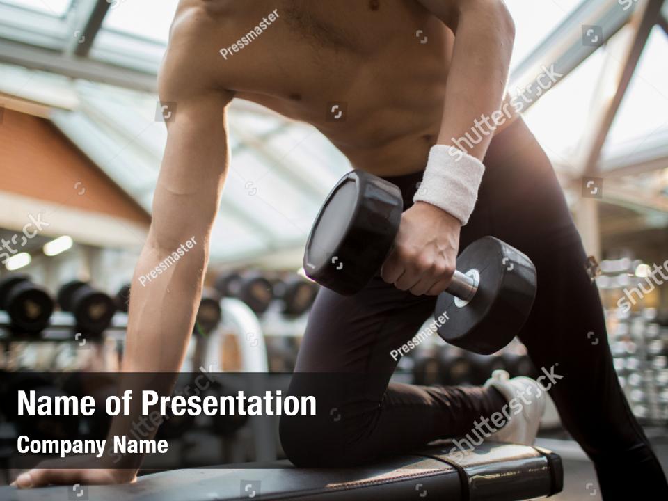 Dumbbell Guy Shirtless Muscular Powerpoint Template Dumbbell Guy