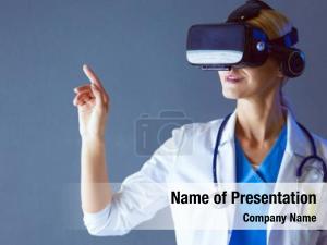 Wearing female doctor virtual reality PowerPoint Template