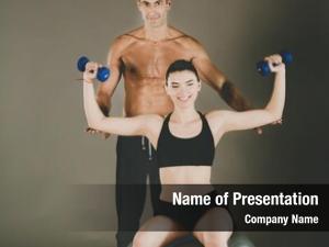 People two smiling fitness ball
