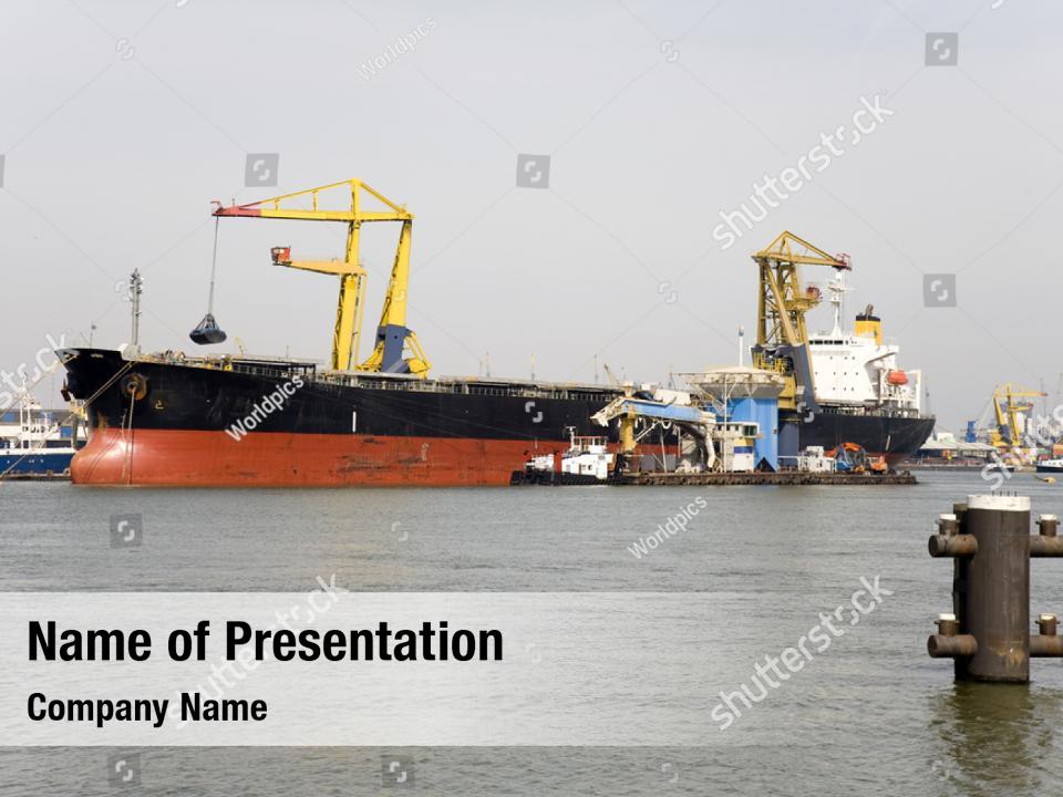 Ship bulk carrier port PowerPoint Template - Ship bulk carrier port ...