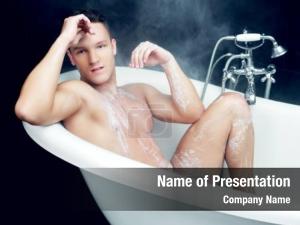 Man attractive young taking bath PowerPoint Template