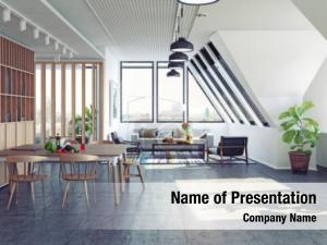 Contemporary interior attic apartment interior PowerPoint Template