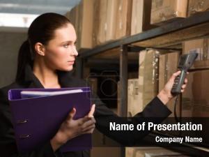 Stock business woman counting warehouse