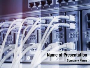 Connected network cables switch closeup PowerPoint Template