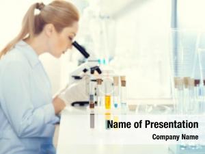 Microscope scientist analyzing slide laboratory PowerPoint Template