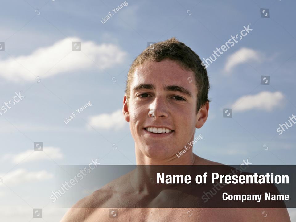 Suntanned Muscular Portrait Shirtless PowerPoint Template Suntanned Muscular Portrait