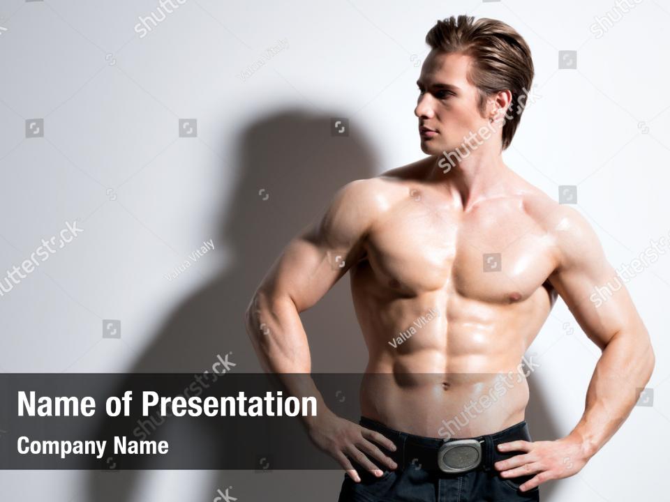 Shirtless Studio Portrait Muscular Powerpoint Template Shirtless