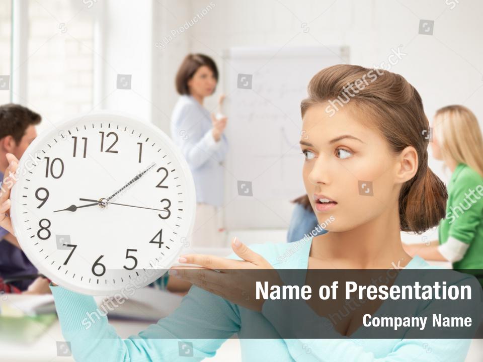 College student woman waking up PowerPoint Template 