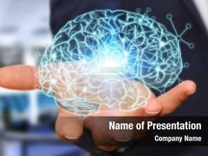 Human businessman holding brain his