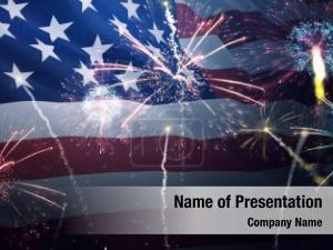 American Flag with Fireworks PowerPoint Template