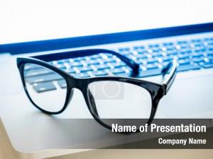 Laptop In Light Blue Color PowerPoint Template