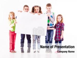 Holding group kids white board PowerPoint Template