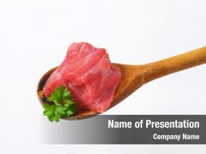 Piece wooden spoon beef meat,