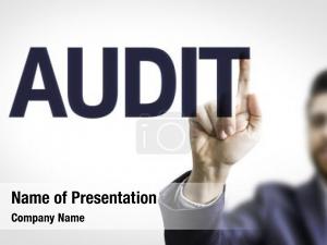 Pointing business man text: audit
