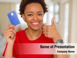 American young african woman holding PowerPoint Template