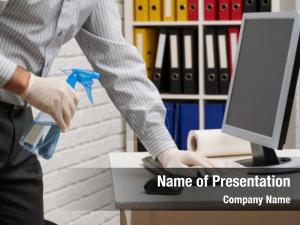 Disinfecting concept cleaning office businessman