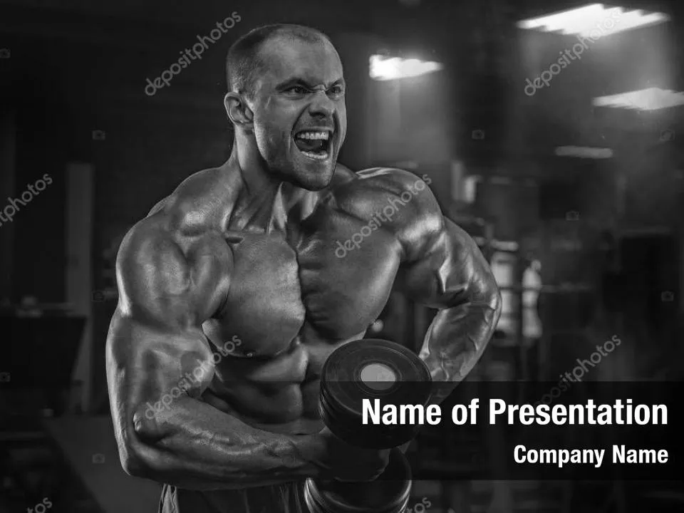 Closeup Portrait of Professional Bodybuilder Workout with Barbel