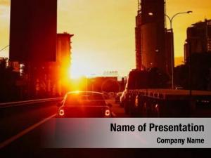 City Silhouette On The Sunset PowerPoint Template