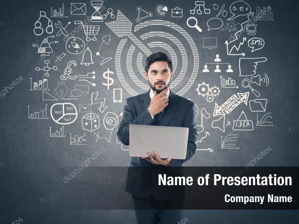 Man at the Blackboard with Business Icons