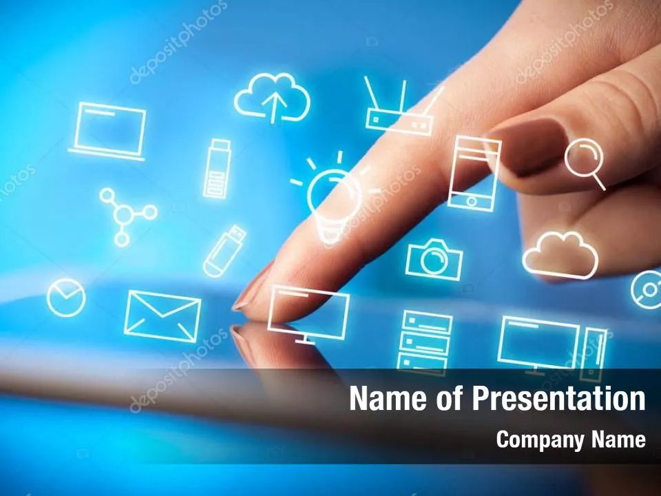 Hands Touching Tablet with Technology Icons