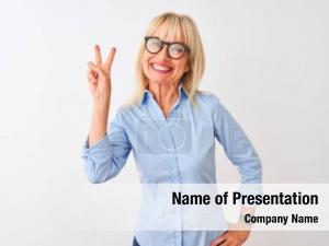 Businesswoman Showing Victory Sign PowerPoint Template