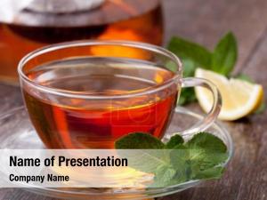 Mint cup tea lemon wooden PowerPoint Template