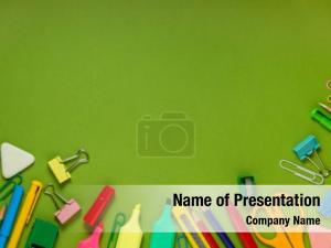 School Supplies on Green Background PowerPoint Template