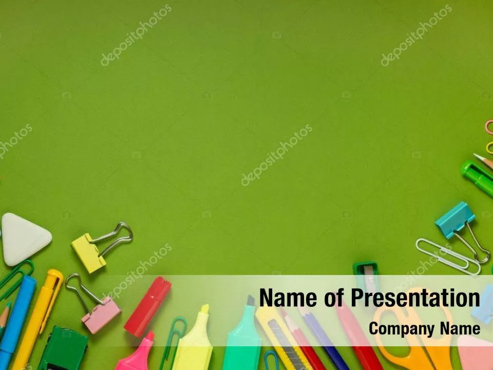 School Supplies on Green Background