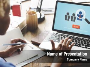 Woman Using Laptop to Connect Social Network PowerPoint Template