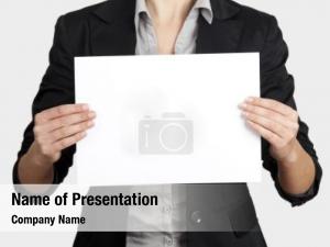 Business Woman Hand Holding Blank Paper PowerPoint Template