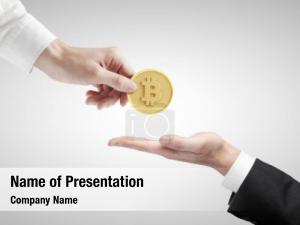 Hand Giving Bitcoin PowerPoint Template