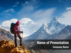 Woman Hiker with Backpack PowerPoint Template