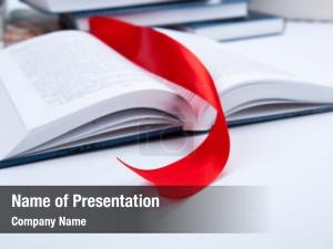 Open Book with Red Bookmark PowerPoint Template