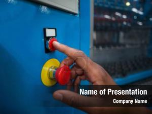 Hand Pressing Red Start Button PowerPoint Template