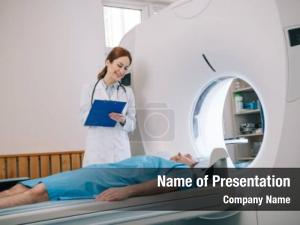 Holding beautiful radiologist clipboard while PowerPoint Template