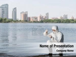 Protective water inspector costume respirator PowerPoint Template