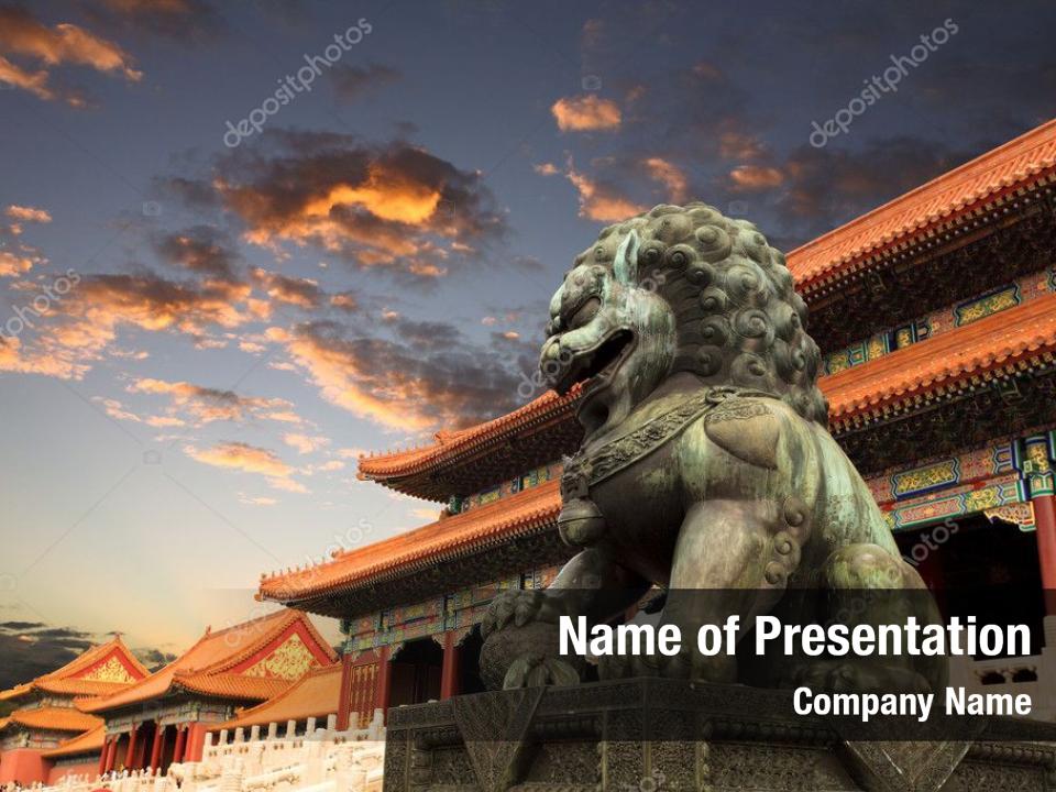 Forbidden bronze lion city sunset