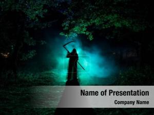 Dark death scythe misty forest PowerPoint Template