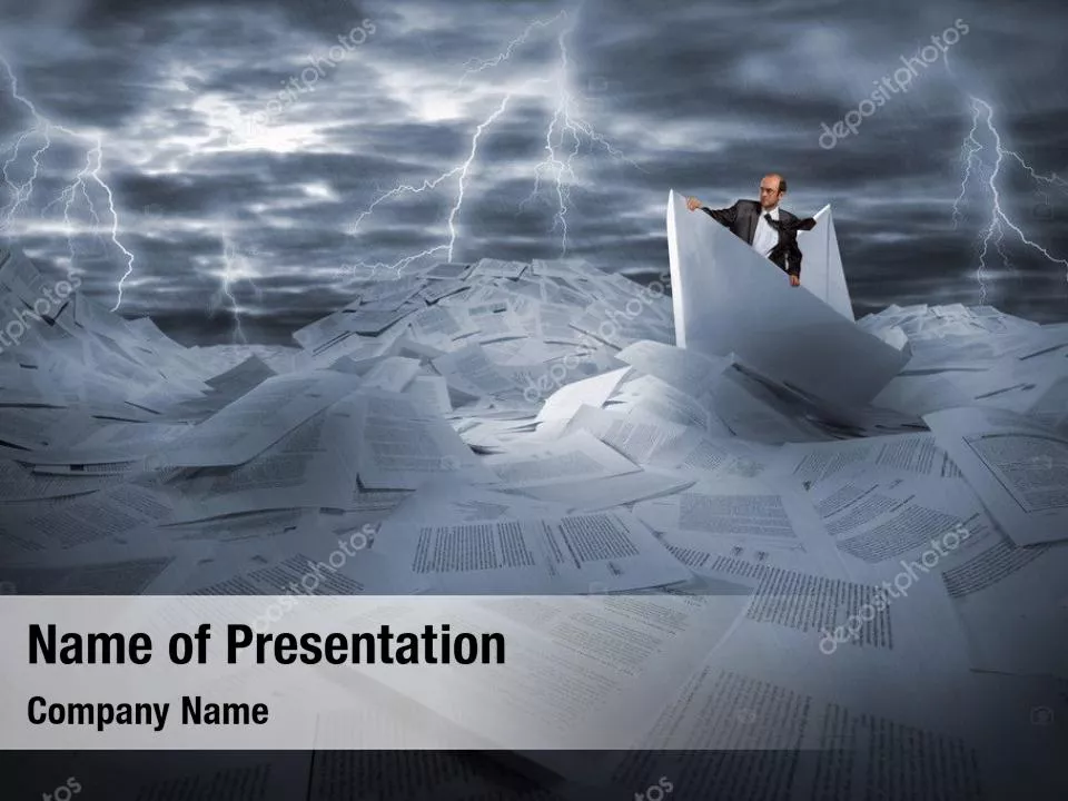 Lost Alone Businessman Sailing in Stormy Papers Sea