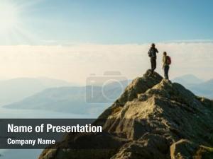 Hikers two female top mountain