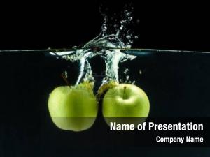 Green Apple Falling Into Water PowerPoint Template