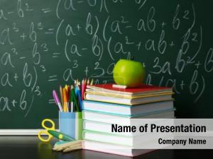 Supplies and Apple on Chalkboard PowerPoint Template