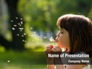 Kid Girl Blowing Dandelion Flower PowerPoint Template